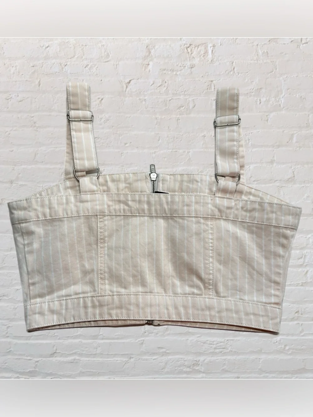 Forever 21 Light Pink & White Stripped Zip Front Adjustable Strap Crop Top in M - Picture 2 of 8
